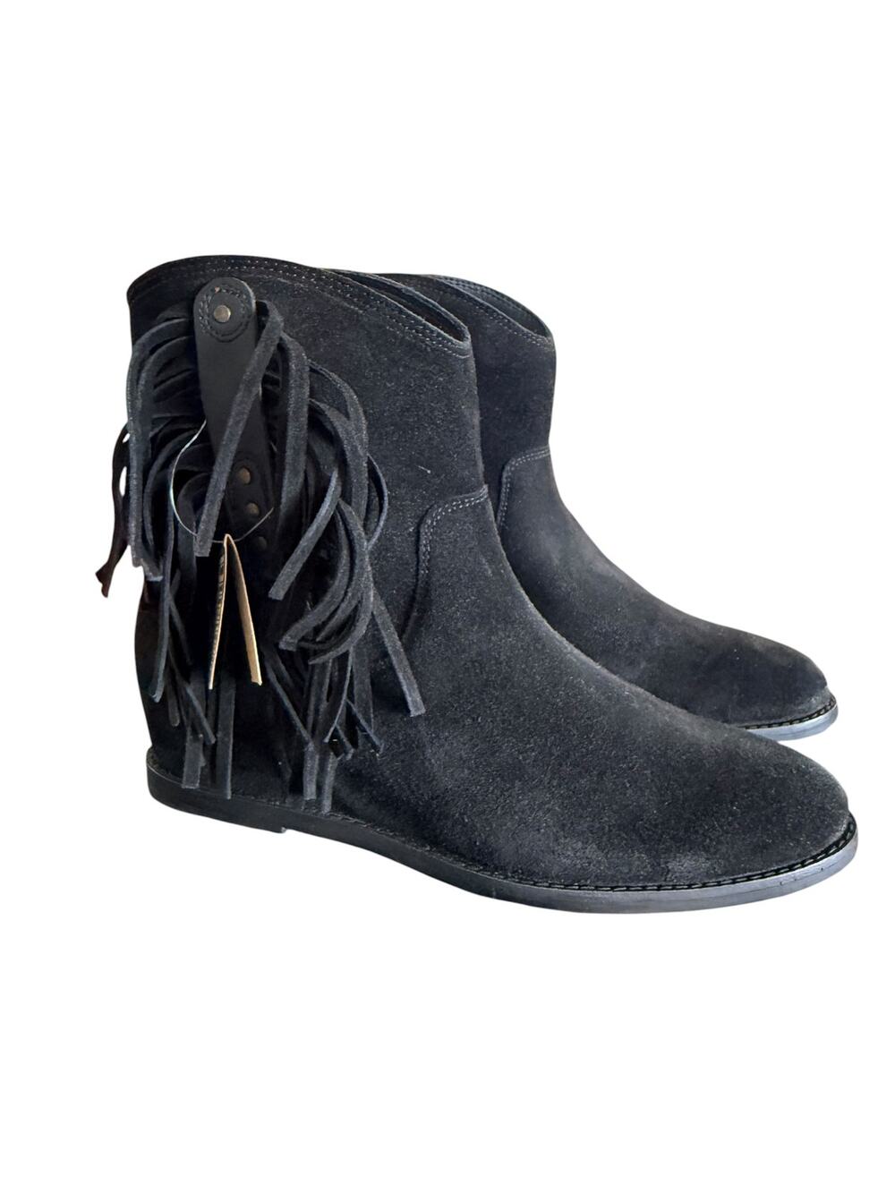 Dingo Kayce Women's Suede Western Hidden Wedge Fringe Ankle Boots NWB Sz.11
